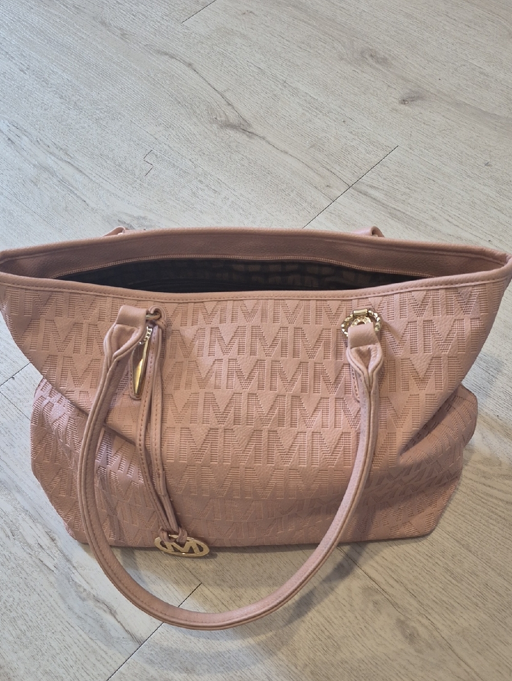 MK-Inspired Pink Tote Bag with Logo Pattern